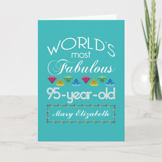 95th Birthday Most Fabulous Colourful Gem Turquois Card (Front)