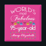 95th Birthday Most Fabulous Colourful Gems Pink Magnet<br><div class="desc">Celebrate the milestone birthday of your favourite senior citizen with this fun gift reminding them of how fabulous they are. White and grey lettering on deep pink background. Colourful diamond-cut gems in rainbow tones serve as accent. Customise with names, initials or other text. This series is in increments of 5...</div>