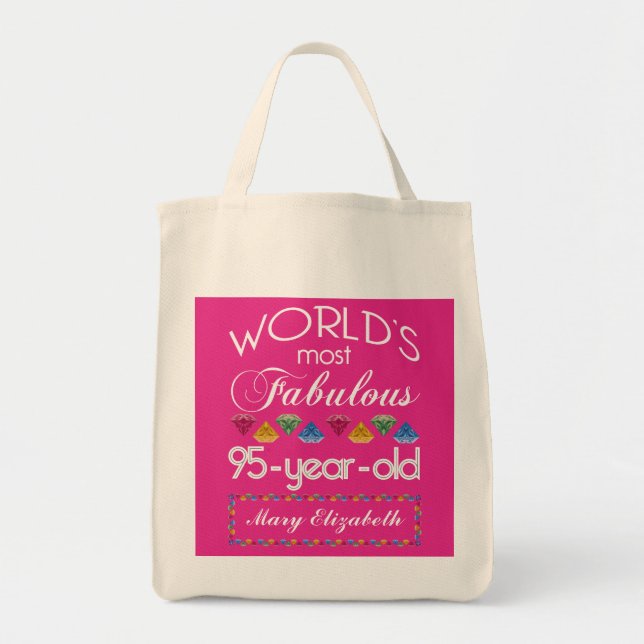 95th Birthday Most Fabulous Colourful Gems Pink Tote Bag (Front)