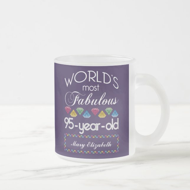 95th Birthday Most Fabulous Colourful Gems Purple Frosted Glass Coffee Mug (Right)