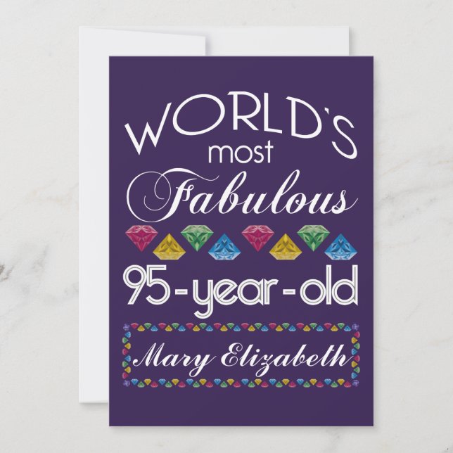 95th Birthday Most Fabulous Colourful Gems Purple Invitation (Front)