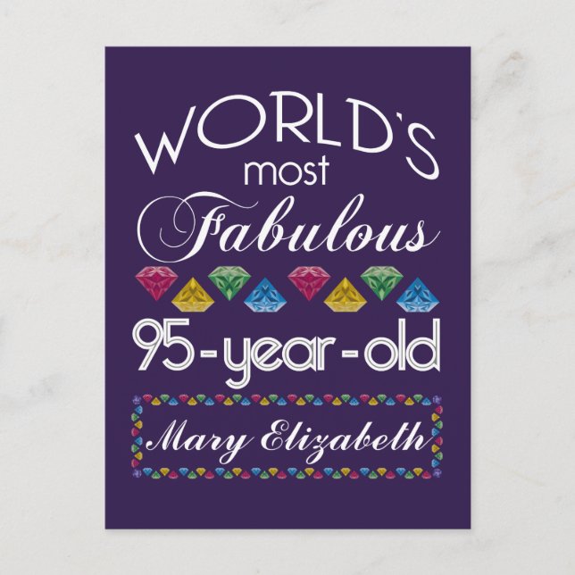 95th Birthday Most Fabulous Colourful Gems Purple Postcard (Front)