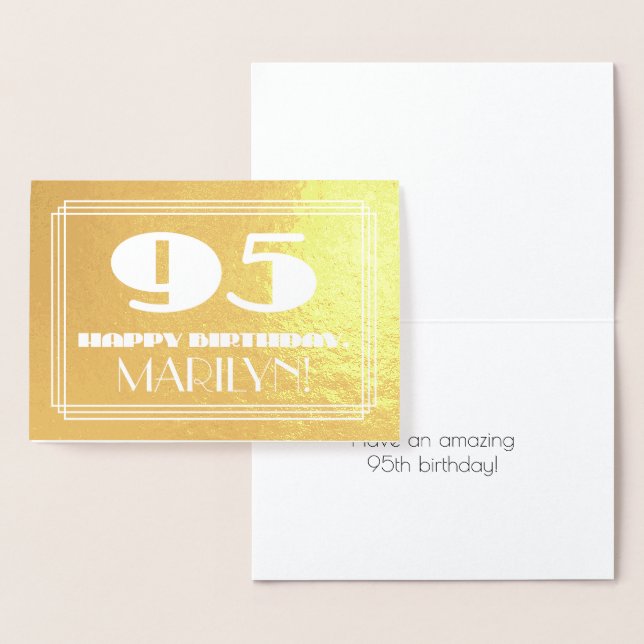 95th Birthday: Name + Art Deco Inspired Look "95" Foil Card (Display)