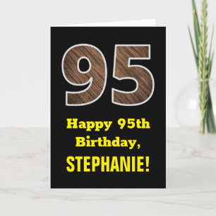 95th Birthday: Name, Faux Wood Grain Pattern "95" Card