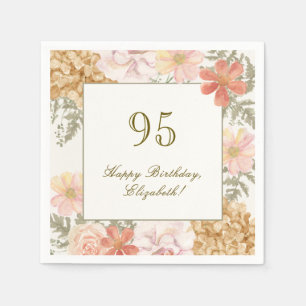 95th Birthday Napkin Autumn Colour Floral Ivory