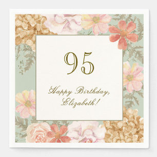 95th Birthday Napkin Autumn Colour Floral Sage