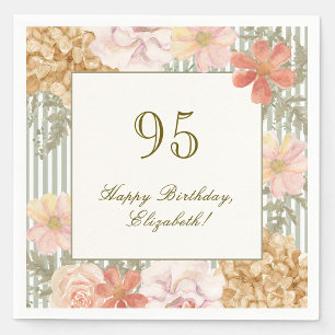 95th Birthday Napkin Autumn Colour Floral Stripe