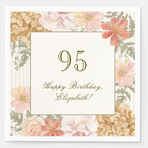 95th Birthday Napkin Autumn Colour Floral Stripe