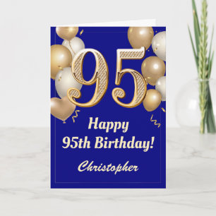 95th Birthday Navy Blue and Gold Balloons Confetti Card
