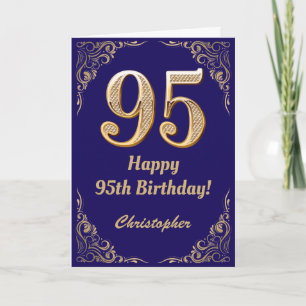 95th Birthday Navy Blue and Gold Glitter Frame Card