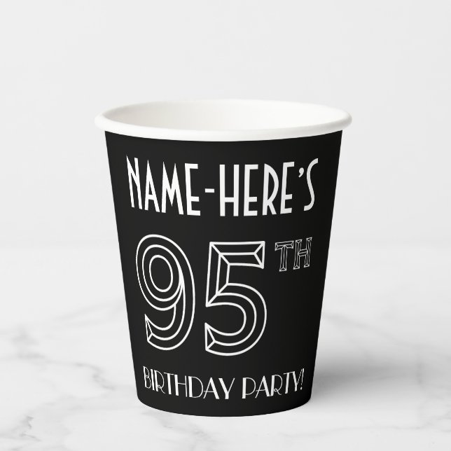 95th Birthday Party: Art Deco Style + Custom Name Paper Cups (Front)