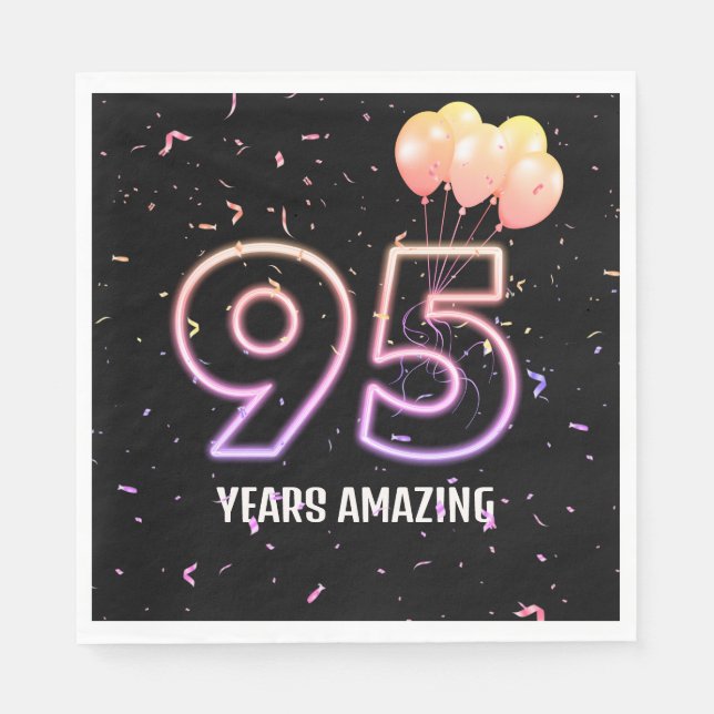 95th Birthday Party Balloons and Confetti Napkin (Front)