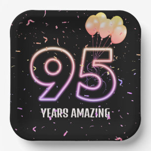 95th Birthday Party Balloons and Confetti Paper Plate