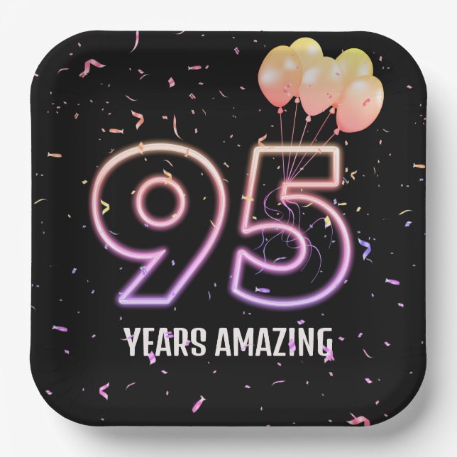 95th Birthday Party Balloons and Confetti Paper Plate (Front)
