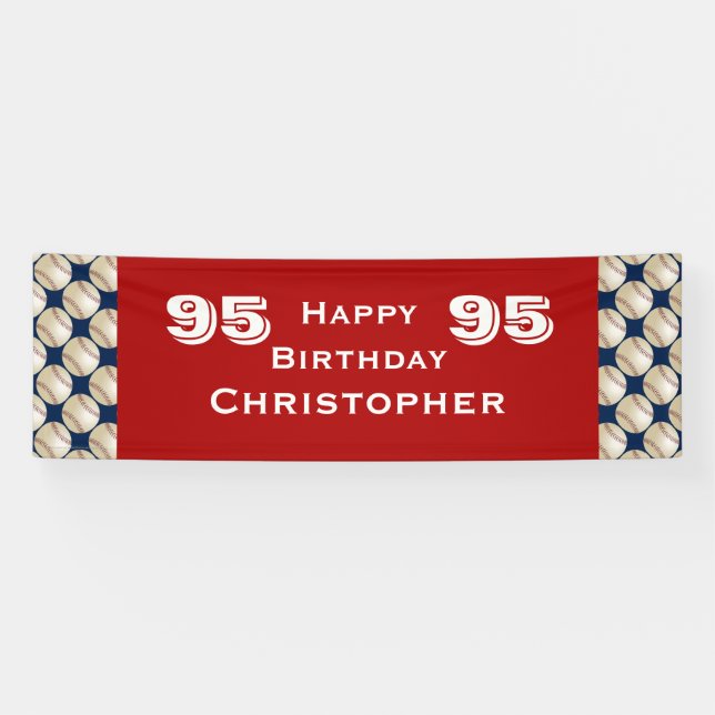 95th Birthday Party Baseball, Adult, Name, Red Banner (Horizontal)