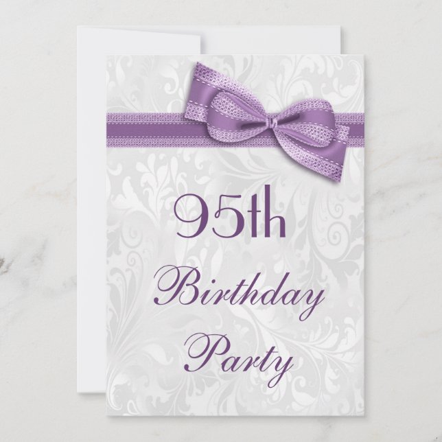 95th Birthday Party Damask and Faux Bow Invitation (Front)