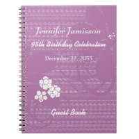 95th Birthday Party Guest Book Purple White Floral