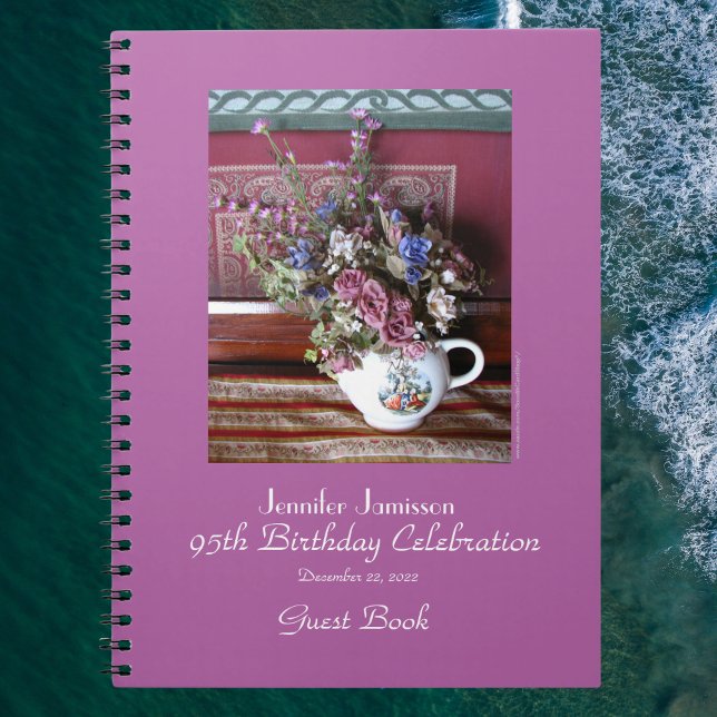 95th Birthday Party Guest Book, Vintage Teapot Notebook (Creator Uploaded)