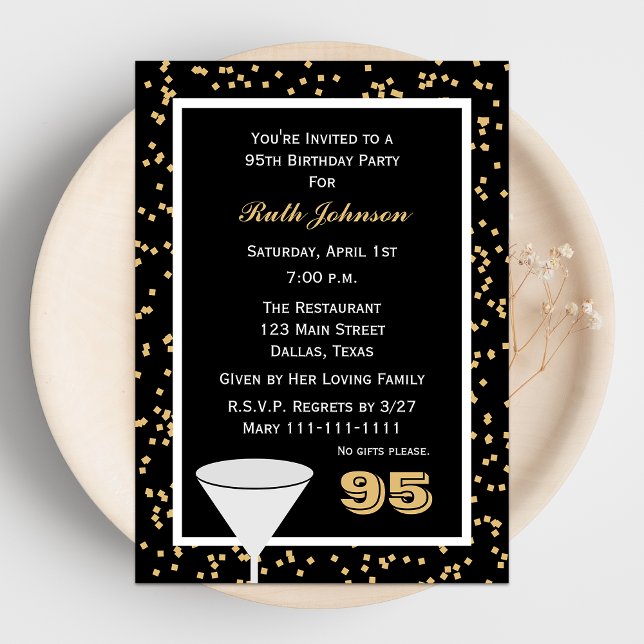95th Birthday Party Invitation 95 and Confetti (Creator Uploaded)