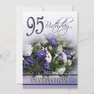 95th Birthday Party Invitation - Blue bouquet