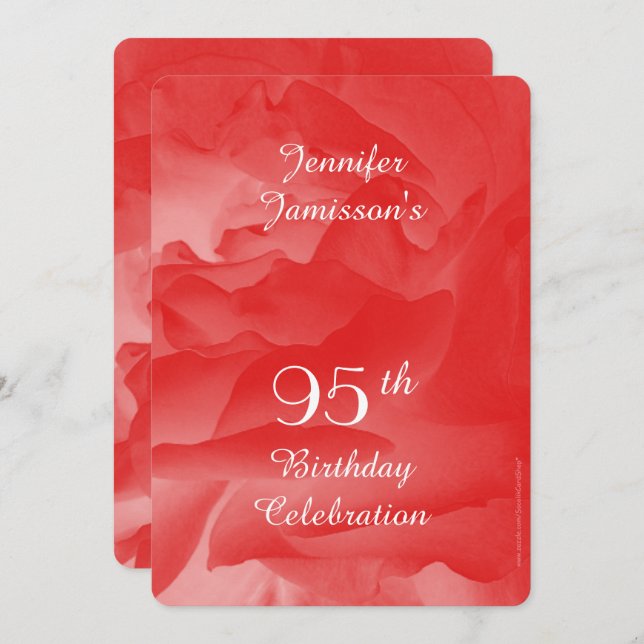 95th Birthday Party Invitation, Coral Pink Rose Invitation (Front/Back)