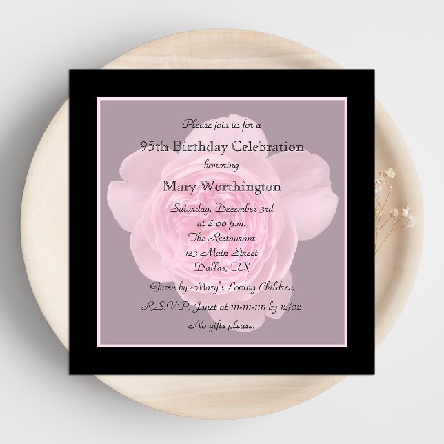 95th Birthday Party Invitation Rose for 95th (Creator Uploaded)
