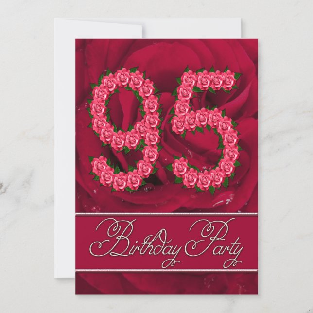 95th birthday party invitation with roses (Front)