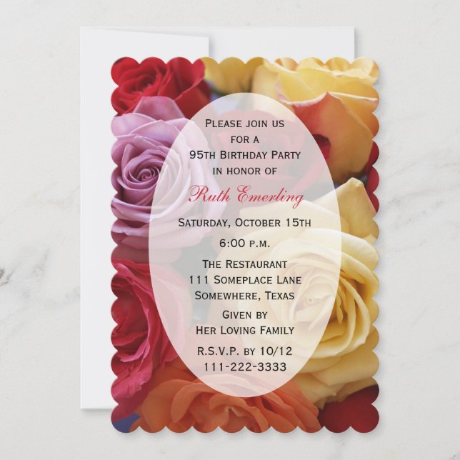 95th Birthday Party Multi Colour Roses Invitation (Front)
