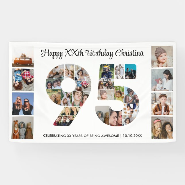 95th Birthday Party Number 95 Photo Collage Banner (Horizontal)