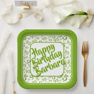 95th Birthday Party Number Pattern Green White Paper Plate