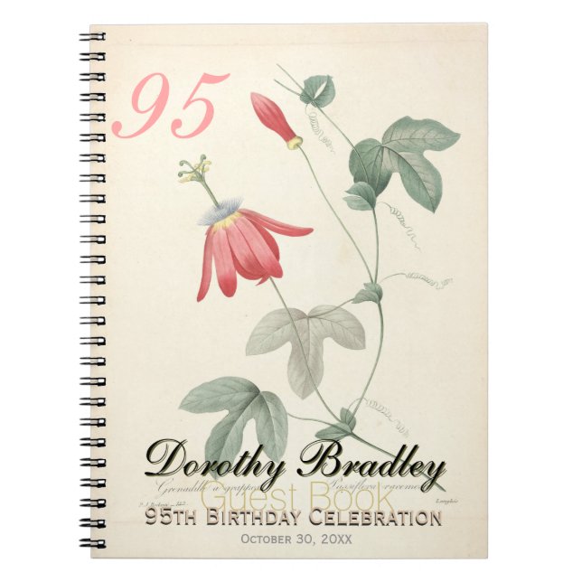 95th Birthday Party Passiflora Custom Guest Book (Front)