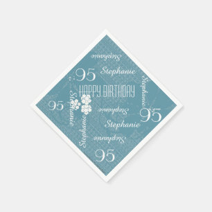 95th Birthday Party, Pastel Blue Floral Paper Napkin