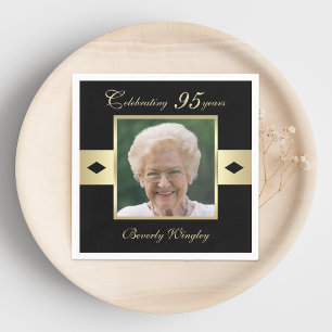 95th Birthday Party Photo on Black Paper Napkin