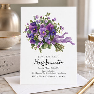95th Birthday Party Purple Floral Bouquet Invitation