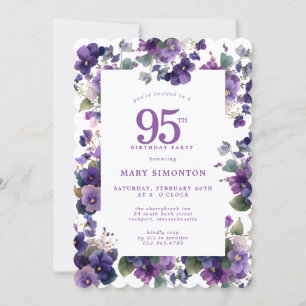 95th Birthday Party Purple Violet Flower Invitation
