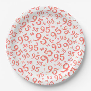 95th Birthday Party Random Number Pattern Coral Paper Plate