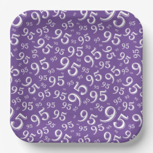 95th Birthday Party Random Number Pattern Purple Paper Plate