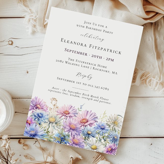 95th Birthday Party September Birth Month Flower  Invitation (Creator Uploaded)