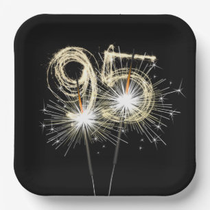 95th Birthday Party Sparklers on Black Paper Plate