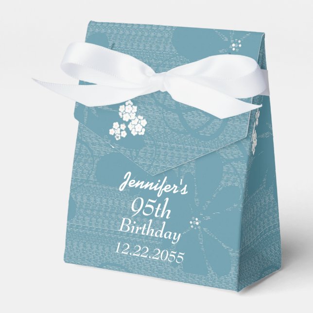 95th Birthday, Personalised Favour Box, Blue Flora Box (Front Side)
