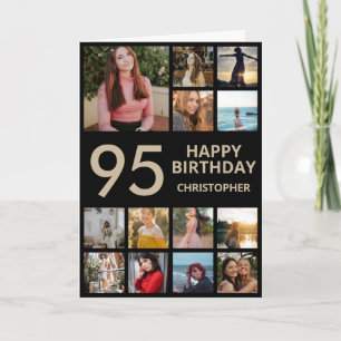 95th Birthday Photo Collage 13 Photos Black & Gold Card
