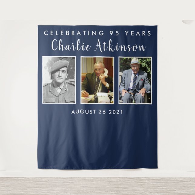 95th birthday photo collage backdrop banner tapestry (Front)