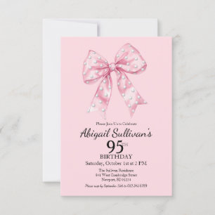 95th Birthday Pink Bow with Golf Ball Polka Dots Invitation