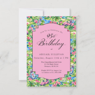 95th Birthday Pink Green Preppy Print Golf Invitation