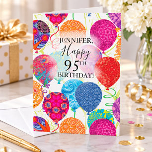 95th Birthday Pink Orange Turquoise Balloons  Card