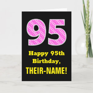 95th Birthday: Pink Stripes and Hearts "95" + Name Card