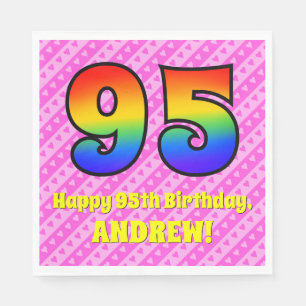 95th Birthday: Pink Stripes & Hearts, Rainbow # 95 Napkin
