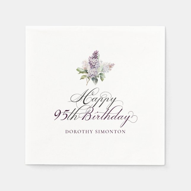 95th Birthday Purple Lilac Spring Flower Cocktail Napkin (Front)