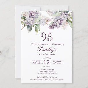 95th Birthday Purple Spring Lilac Flower Invitation