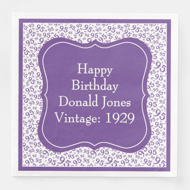 95th Birthday Purple/White Bracket Number Pattern Napkin (Front)